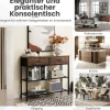 100 cm konsolbord med 2 skuffer 3 plan gangbord lavet af træ sidebord med metalstel rustik brun