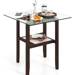 61 cm langt og bredt glas sidebord 2 etagers glasbord med opbevaringsplads brun