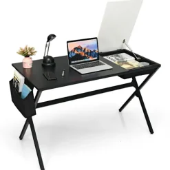 120 cm langt skrivebord med kubeskuffe & sidelomme computerbord sort + hvid