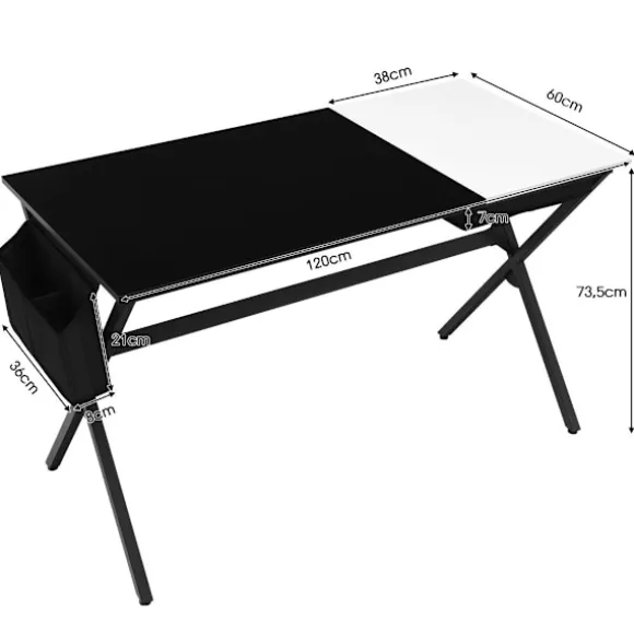 120 cm langt skrivebord med kubeskuffe & sidelomme computerbord sort + hvid