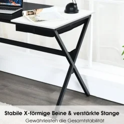 120 cm langt skrivebord med kubeskuffe & sidelomme computerbord sort + hvid