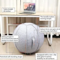 65 cm Siddende Bold til Kontor, Kollegium og Hjem, Pilates Træningsbold med Betræk, Letvægt, Selvstående, Ergonomisk, Postur-Aktiverende Træning