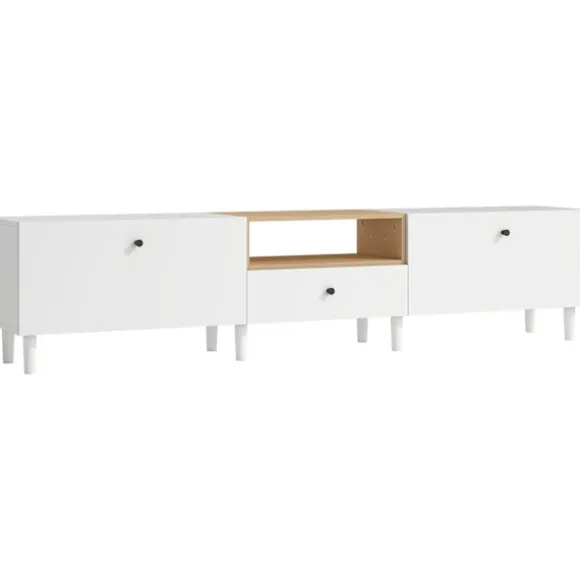200 cm TV-bord til 90-tommer TV, 2 døre, skuffe, hvid