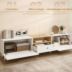 200 cm TV-bord til 90-tommer TV, 2 døre, skuffe, hvid