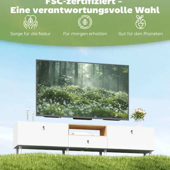 200 cm TV-bord til 90-tommer TV, 2 døre, skuffe, hvid