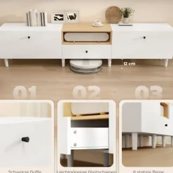 200 cm TV-bord til 90-tommer TV, 2 døre, skuffe, hvid