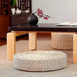 45 cm Yogamåtte Rund Puf Gulvpude Halm Meditation Fortykkelse Blød Yogaudstyr[co]