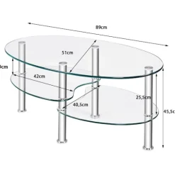 3 etagers glasbord med moderne ovalt design, tre etagers gennemsigtig hylde