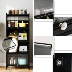 5 etagers køkkenhylde med 4 udtrækkelige pc-låger - COSTWAY - Sort - Metal - 60 x 32 x 154 cm Svart