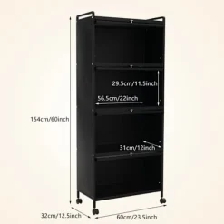 5 etagers køkkenhylde med 4 udtrækkelige pc-låger - COSTWAY - Sort - Metal - 60 x 32 x 154 cm Svart