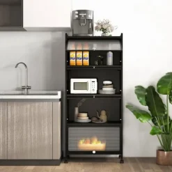 5 etagers køkkenhylde med 4 udtrækkelige pc-låger - COSTWAY - Sort - Metal - 60 x 32 x 154 cm Svart