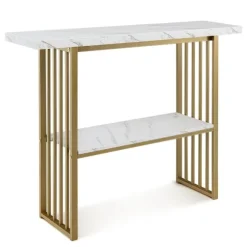 2 etagers konsolbord med marmorlook 120 x 29,5 x 92,5 cm hvid & guld