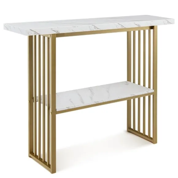 2 etagers konsolbord med marmorlook 120 x 29,5 x 92,5 cm hvid & guld