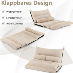 3 i 1 gulvsofa med sovefunktion og justerbart ryglæn beige