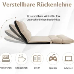 3 i 1 gulvsofa med sovefunktion og justerbart ryglæn beige