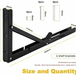 2 kraftige foldbare hyldeknægte, 500x170 mm, sort, kompatible med garageværksted, vægmonterbare