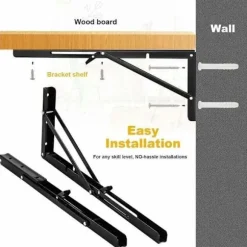 2 kraftige foldbare hyldeknægte, 500x170 mm, sort, kompatible med garageværksted, vægmonterbare