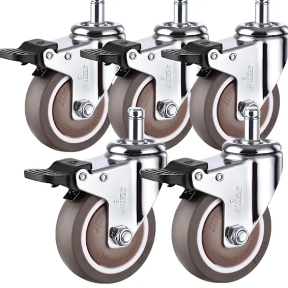 5 Pak Kontorstol Erstatningshjul (med bremser), Heavy Duty Universal Stol Hjul Enkelt Bremse