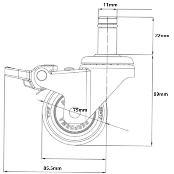 5 Pak Kontorstol Erstatningshjul (med bremser), Heavy Duty Universal Stol Hjul Enkelt Bremse