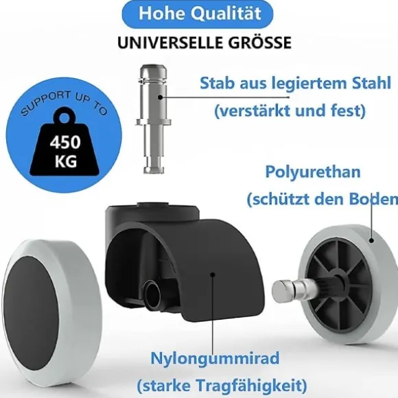 5 Pak Kontorstolhjul 11 Mm / 22 Mm Erstatning Hårdt Gulv Til Spilstole, Drejestole, Pr