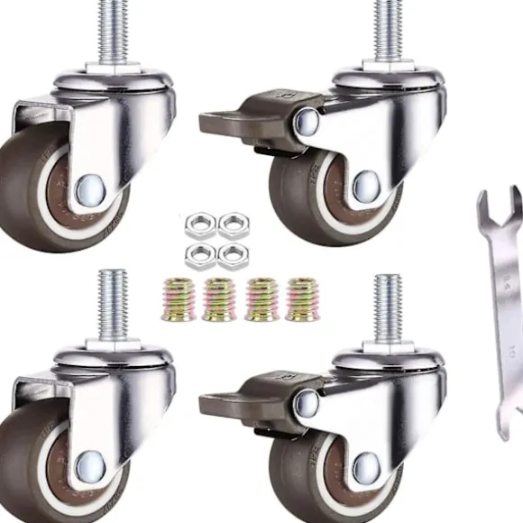 4 Pak Små Møbelhjul 25mm Bløde Tpe Gummi M6 X 15mm Gevind (2stk Med Bremse) (25mm)
