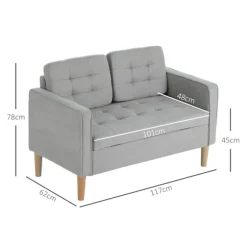 2 pers. sofa, sofa med opbevaringsplads, polstret sofa, dobbelt sofa med fløjlslook til stue, soveværelse, 117x 62 x 78 cm