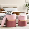 2 Poufs, Opbevaringskister - COSTWAY - 32 L + 21 L, i Velour, Dekorative Fodskamler i Rosa, Maks belastning: 150KG