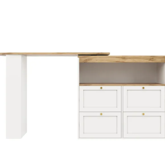 360° roterende hæve-/sænkebord med 4 skuffer og åbne hylder, 105x39 cm, hvid, til hjemmekontor/stue White