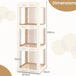 360° roterende 3-niveau bibliotek COSTWAY, 108cm foldbar hjørne reol i gennemsigtig til stue, soveværelse, kontor, hvid Vit