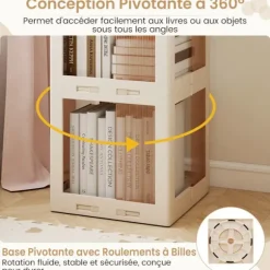 360° roterende 3-niveau bibliotek COSTWAY, 108cm foldbar hjørne reol i gennemsigtig til stue, soveværelse, kontor, hvid Vit