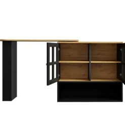 360° Roterende Spisebordsbar med Snackhylde, 5 Hylder & Glas, Multifunktionelt Skænk, Sort Black