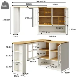 360° Roterende Spisebordsbar med Snackhylde, 5 Hylder & Glas, Multifunktionelt Skænk, Hvid White