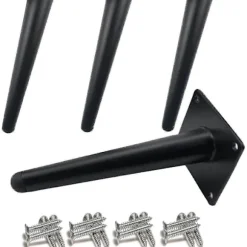 4 Skrå Bordben, Metal Skabben, Kegle Møbelben, Rustfrit Stål, Sort Lakerede 20 cm Høje, Skridsikre Stille Udskiftning Til Sofaer, Borde Og Ot