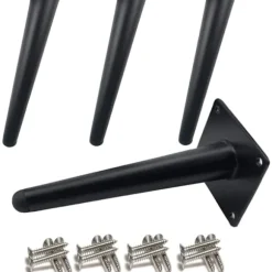 4 Skrå Bordben, Metal Skabsben, Koniske Møbelben, Rustfrit Stål, Sortmalet 20cm Høje, Skridsikker Q
