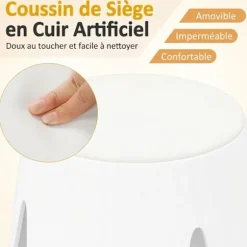 8 Stapelbare Skamler Ø 45 x H46 cm -COSTWAY- Sæde i Kunstlæder Indvendig i Skum, Struktur i Hvid PP Vit