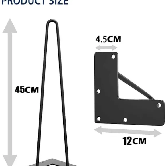 4 STK 45 cm Hårnålsbordben Maks. støtte 204 kg med beskyttelsesfødder Midt-århundredes moderne stil til møbelben Sofabordben 45cm