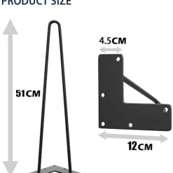 4 STK 51 cm Hårnålsbordben Maks. støtte 204 kg med beskyttelsesfødder Midt-århundredes moderne stil til møbelben, sofabordsben 51cm