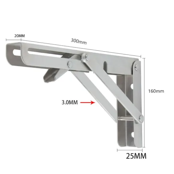 2 stk. 300 mm vægmonteret foldbart beslag, foldbart konsolbeslag, kraftige foldbare hyldebeslag, fold