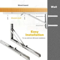 2 stk. 400 mm vægmonteret foldbart beslag i rustfrit stål, foldbart konsolbeslag, kraftigt foldbart hyldebeslag, foldi