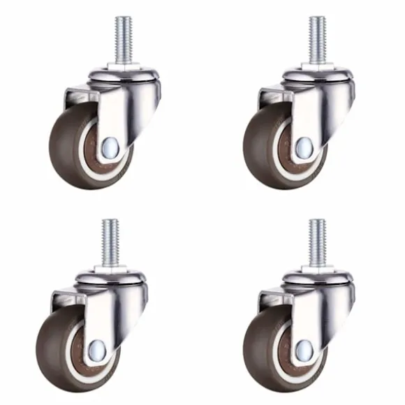 4 stk. 1 tommer små, små indkøbsvognshjul, udskiftning, drejelige hjul, blødt gummi M6x 15mm mini gevindstammehjul