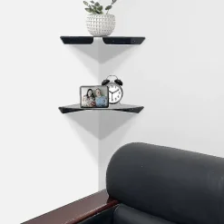 2 stk. Akryl Hjørnehylde Flydende Vægopbevaringsdisplayholder, sort