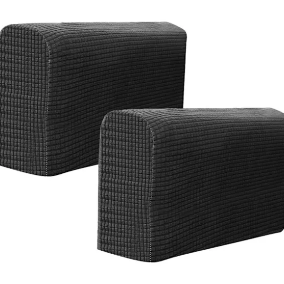 2 stk. Elastisk Sofa Armlænsbetræk Beskytter til Hjemmekontor Komfortabelt Sort Håndklæde til Sofaarmlæn Stilfuldt Let at Rengøre