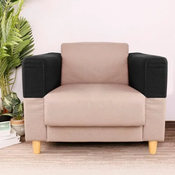 2 stk. Elastisk Sofa Armlænsbetræk Beskytter til Hjemmekontor Komfortabelt Sort Håndklæde til Sofaarmlæn Stilfuldt Let at Rengøre