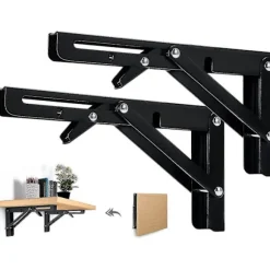 2 stk. Foldbart Hyldeknægt 200 mm Foldbart Beslag Væghylde Kraftig Foldbart Beslag Sort Foldbart Konsolbeslag Til Bord Væghylde 50 kg Belastning Be