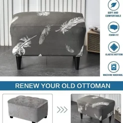 1 STK (Hvid Fjer) Ottoman Betræk Rektangulært Stræk Ottoman Betræk