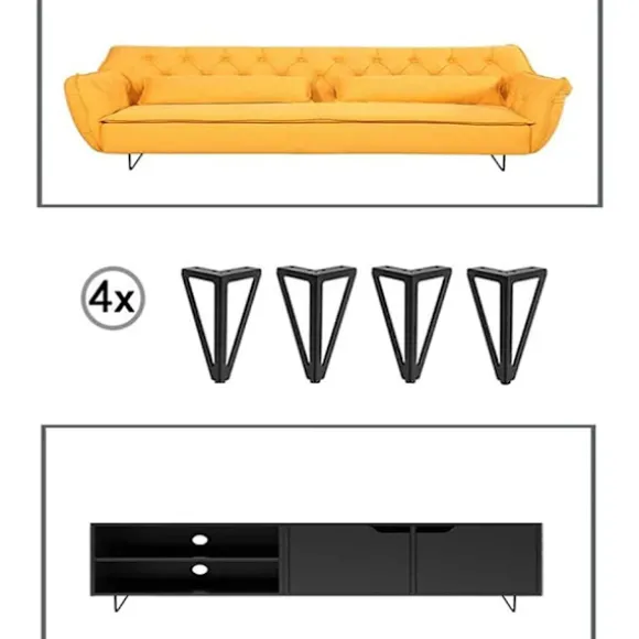 4 stk. Metal Trekantede Sofaben, Metal Trekantede Skabsben