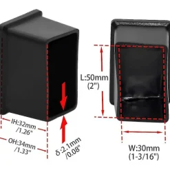 8 stk. Rektangulære Ikke-mærkende PVC Stolsbenshætter 30mm X 50mm (1-3/16" X 2")