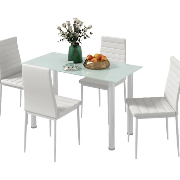 5 Stk. Spisegruppe, Spisebord Med 4 Stole, Køkkenbord Med Hærdet Glasplade, Spisestuegruppe, Stål, Sort