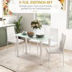 5 Stk. Spisegruppe, Spisebord Med 4 Stole, Køkkenbord Med Hærdet Glasplade, Spisestuegruppe, Stål, Sort