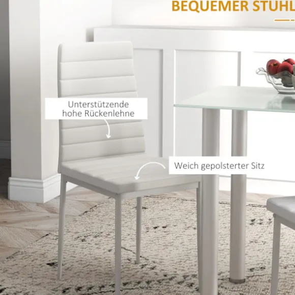 5 Stk. Spisegruppe, Spisebord Med 4 Stole, Køkkenbord Med Hærdet Glasplade, Spisestuegruppe, Stål, Sort